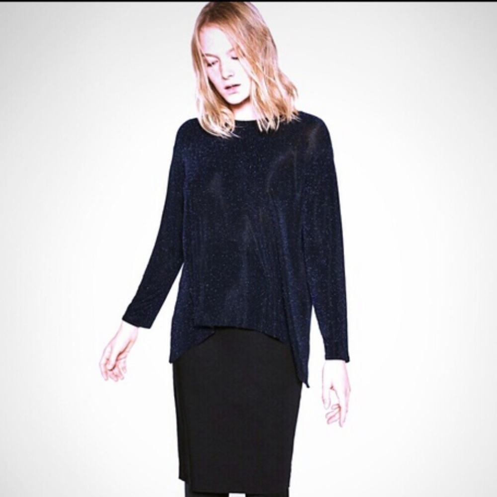 Zara Shiny Metallic Navy BlueTop